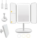 Rechargeable Trifold Makeup Mirror with Lights, 3X Magnification, 3000mAh
