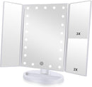 Tri-Fold Lighted Makeup Mirror with 21 LEDs, 3X Magnification, Rose Gold
