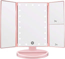 Tri-Fold Lighted Makeup Mirror with 21 LEDs, 3X Magnification, Rose Gold