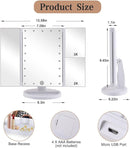 Tri-Fold Lighted Makeup Mirror with 21 LEDs, 3X Magnification, Rose Gold