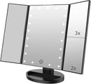 Tri-Fold Lighted Makeup Mirror with 21 LEDs, 3X Magnification, Rose Gold