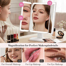 15.6-Inch Rechargeable Tri-Fold Makeup Mirror with 156 LEDs and 3X Magnification