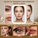Rechargeable Trifold Makeup Mirror with Lights, 3X Magnification, 3000mAh