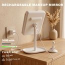 Rechargeable Trifold Makeup Mirror with Lights, 3X Magnification, 3000mAh