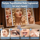 Tri-Fold Makeup Vanity Mirror with LED Lights, 2X 3X 10X Magnification, White