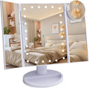 Tri-Fold Makeup Vanity Mirror with LED Lights, 2X 3X 10X Magnification, White