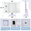 Tri-Fold Makeup Vanity Mirror with LED Lights, 2X 3X 10X Magnification, White