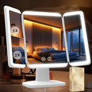 15.6-Inch Rechargeable Tri-Fold Makeup Mirror with 156 LEDs and 3X Magnification